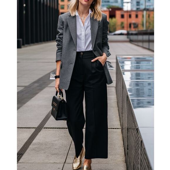 Escada Margaretha Ley Virgin Wool Cashmere Blend Gray Blazer Academia Size 4 - Picture 1 of 11